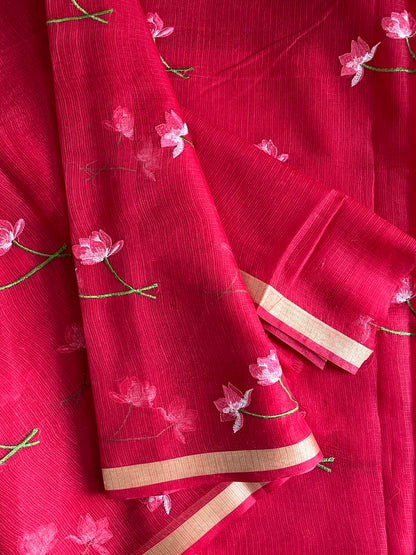 Kota Doriya Saree With Flower Embroidery
