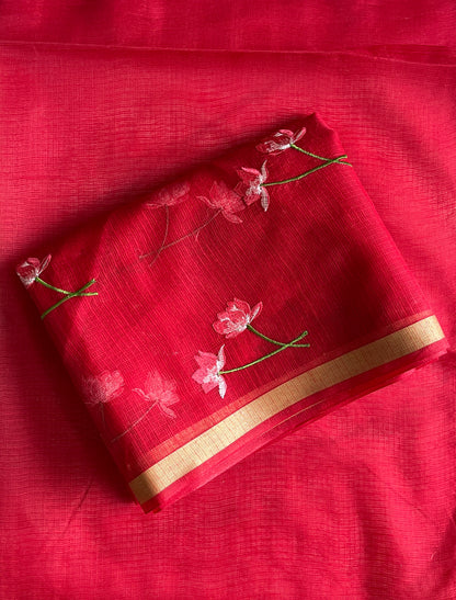 Kota Doriya Saree With Flower Embroidery