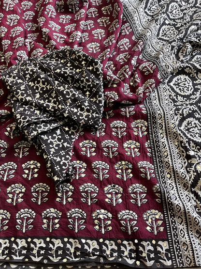 Chanderi Mul Mul Cotton Saree With Mirror Work
