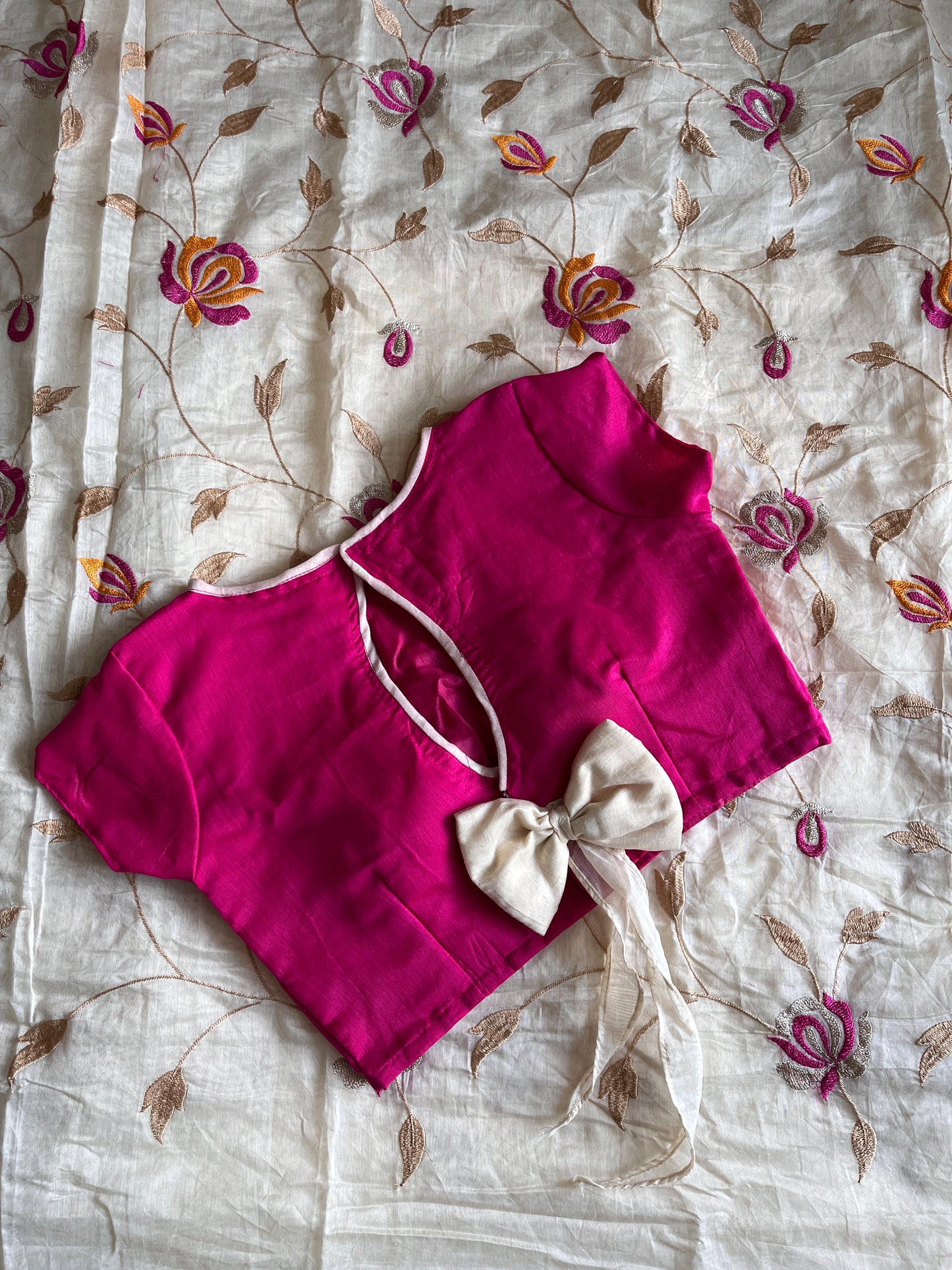 Chanderi Cotton Saree With Stitched Blouse