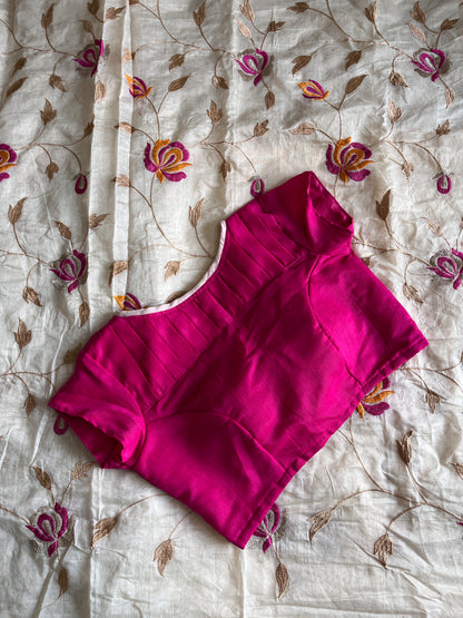 Chanderi Cotton Saree With Stitched Blouse