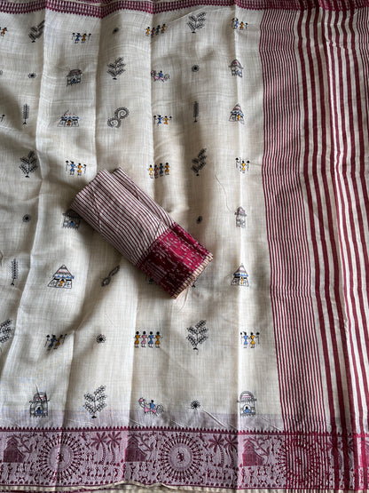 Linen Saree With Contrast Blouse