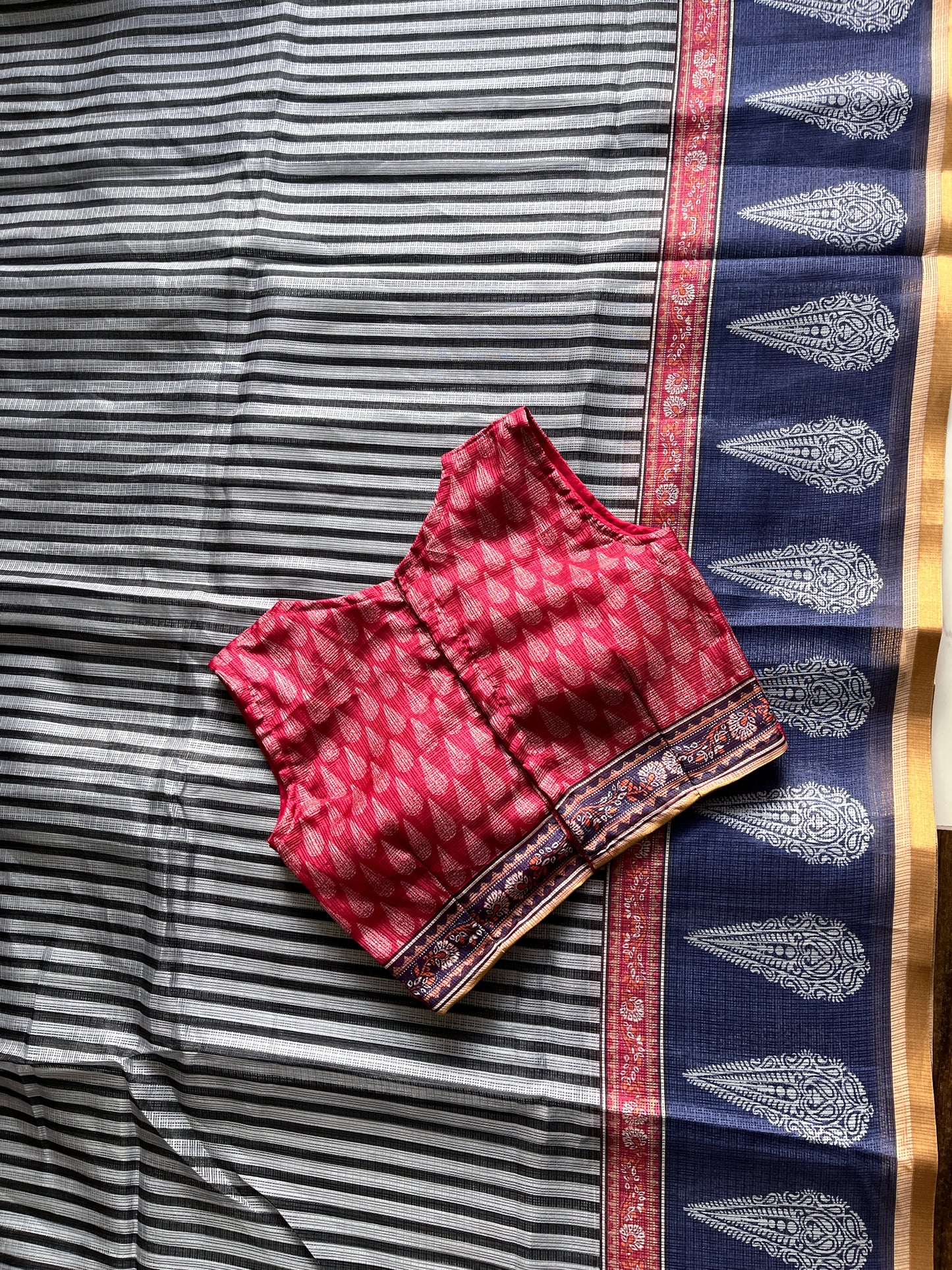 Kota Doriya Saree With Stitched Blouse