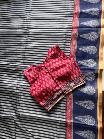 Kota Doriya Saree With Stitched Blouse