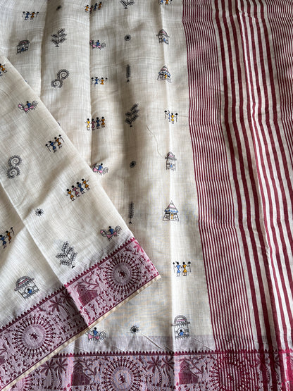 Linen Saree With Contrast Blouse