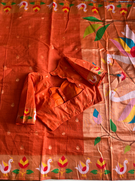 Munga Cotton Saree With Stitched Blouse