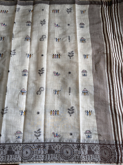 Linen Saree With Contrast Blouse