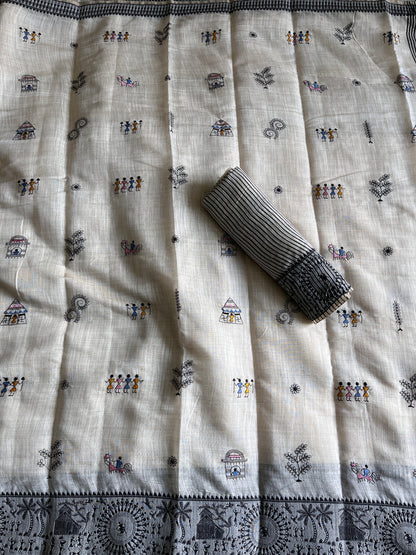 Linen Saree With Contrast Blouse