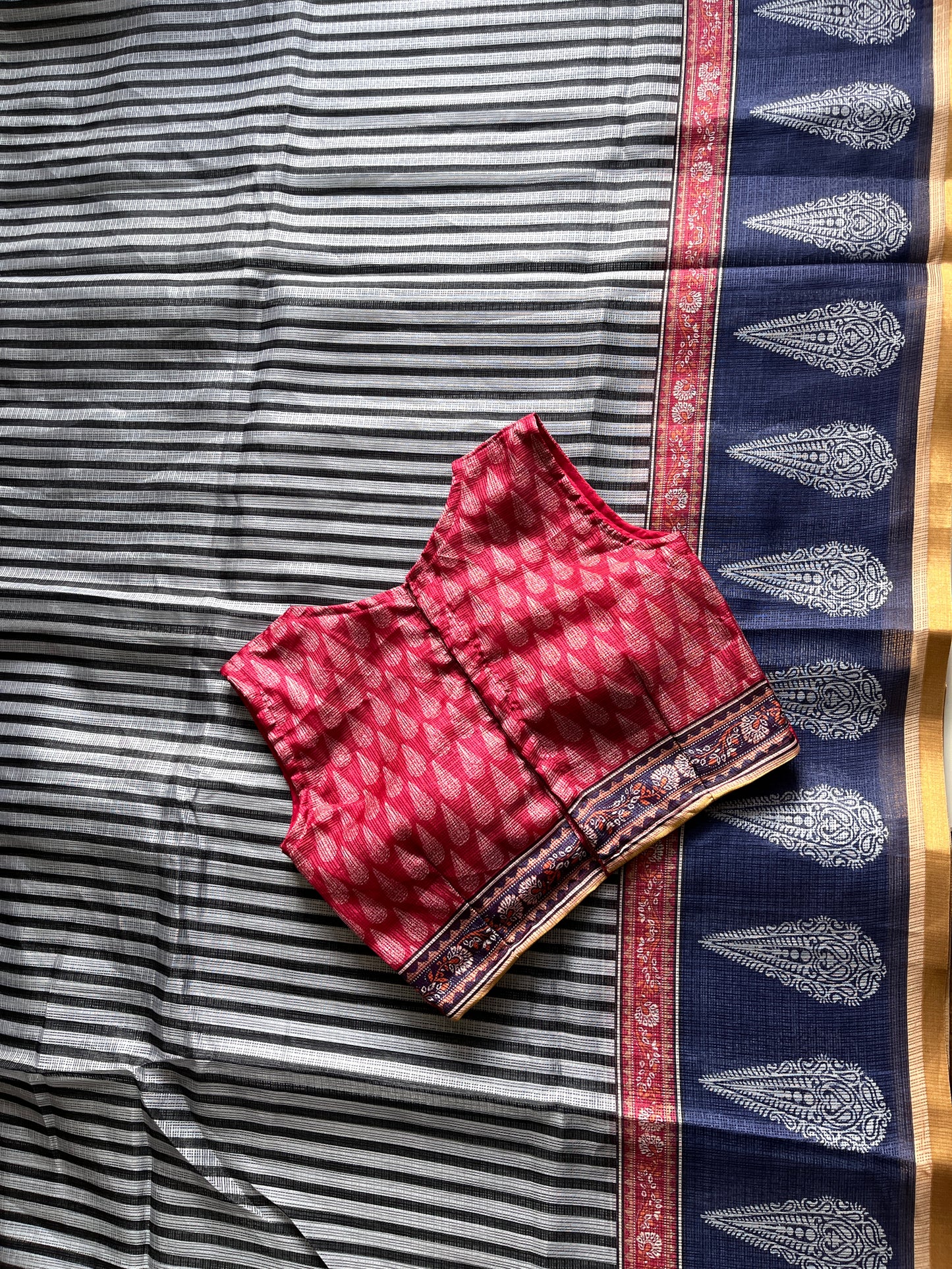 Kota Doriya Saree With Stitched Blouse