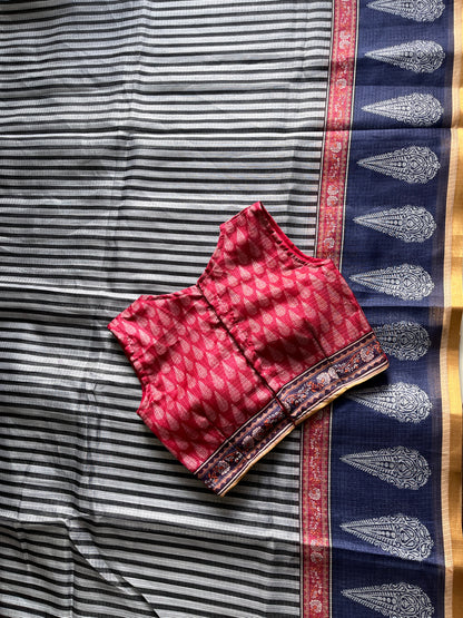 Kota Doriya Saree With Stitched Blouse