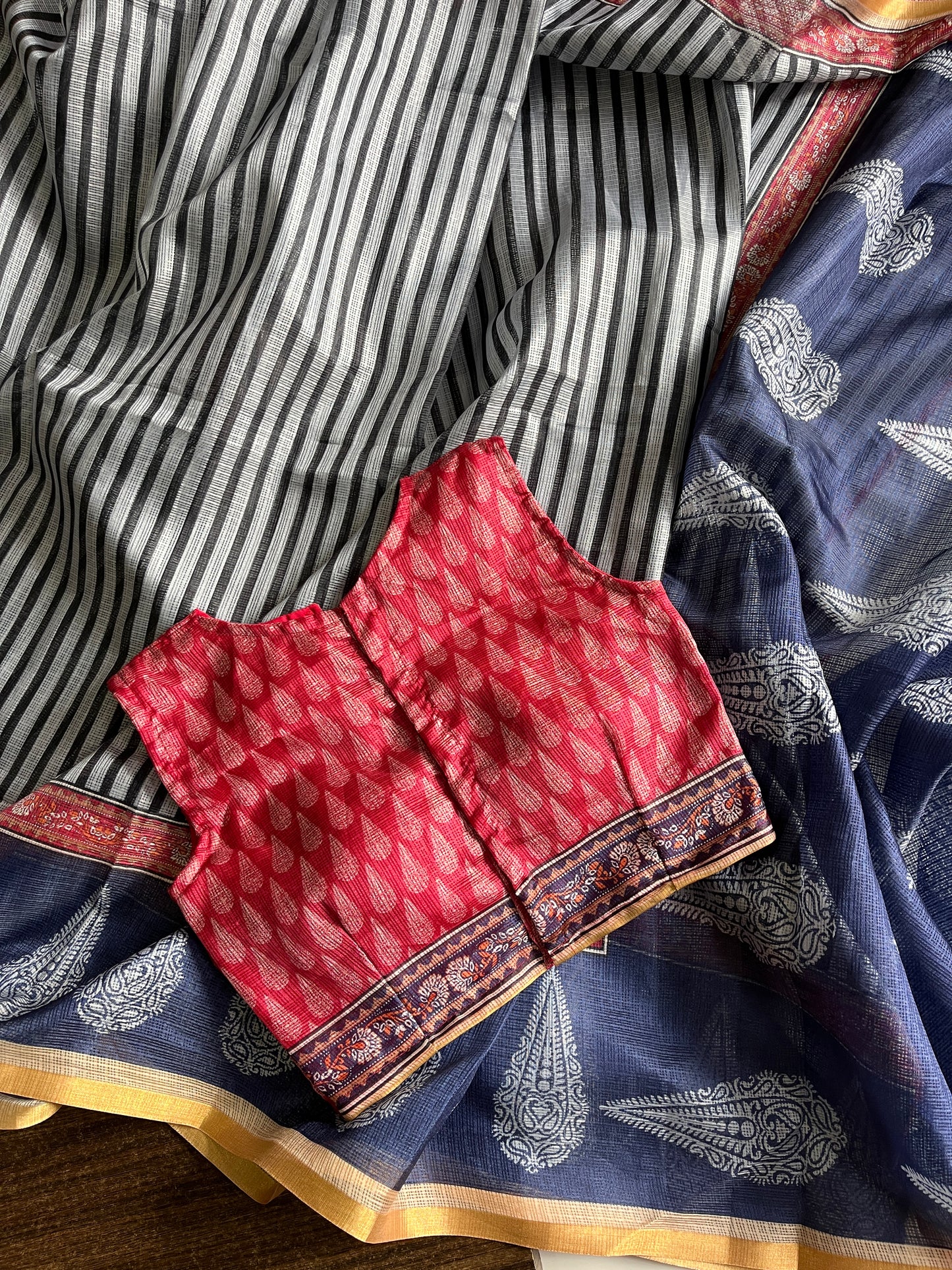 Kota Doriya Saree With Stitched Blouse