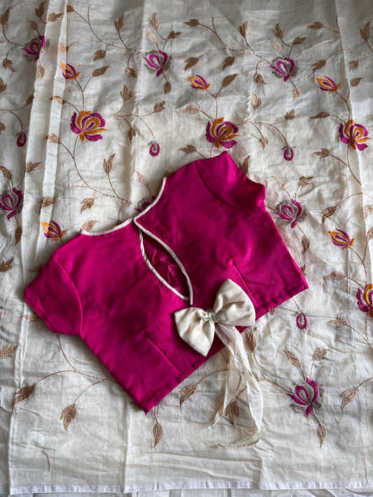 Chanderi Cotton Saree With Stitched Blouse