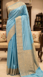 Blue Silk Saree with Zari Border – Silk Collection