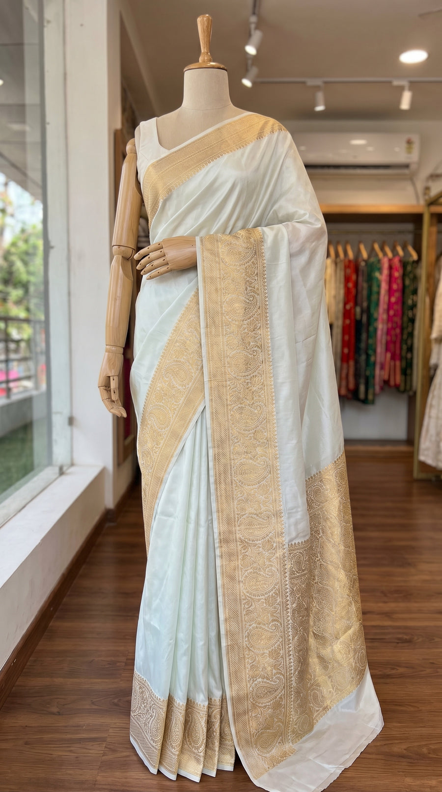 White Silk Saree with Zari Border – Silk Collection