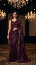 Elegant Sequin Party Wear Saree – Midnight Black